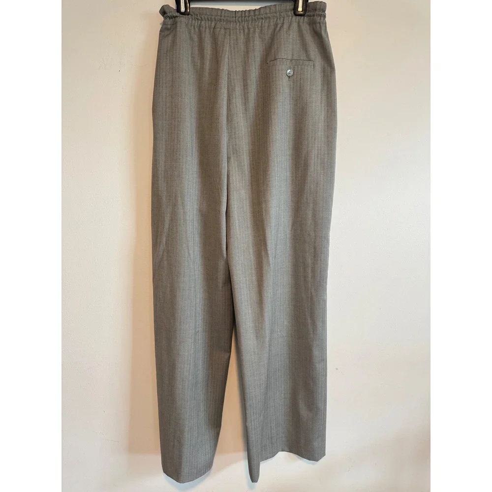 Michael Kors Womens Grey Herringbone Wool Wide Leg Trousers Made in Italy Size M